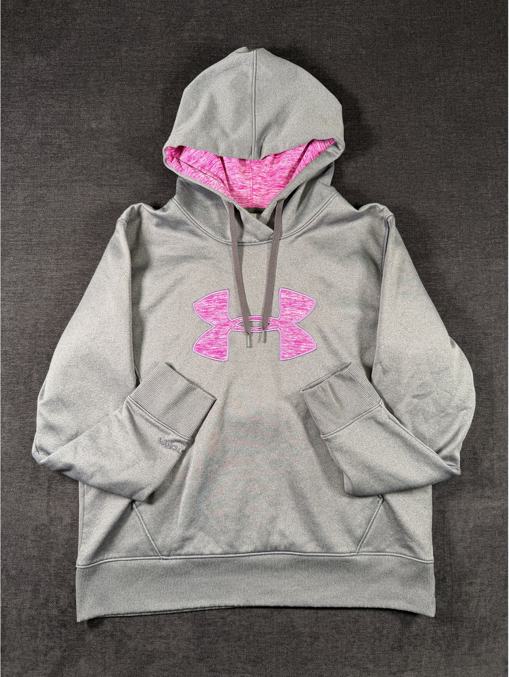 Under Armour Gray Women's Hoodie with Pink Logo and Lining
